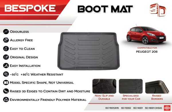 Peugeot 208 Boot Liner Mat Tailored Fit